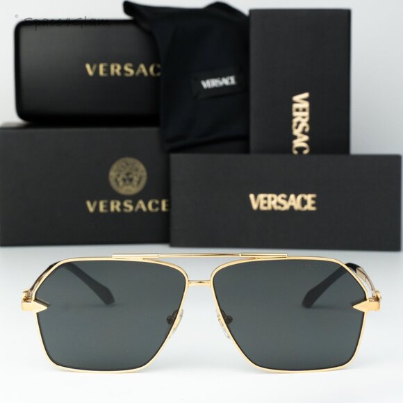 Versace Men Sunglasses Gold Grey Aviator VE2284 100287 NEW AUTHENTIC - Picture 1 of 9